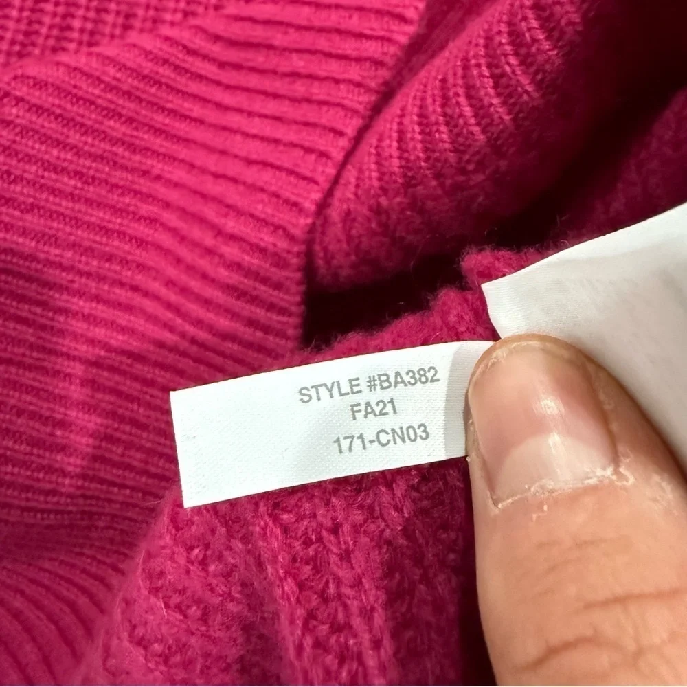 J Crew Sweater 100% Cashmere Puff-Sleeve Crewneck in Fuchsia Magenta